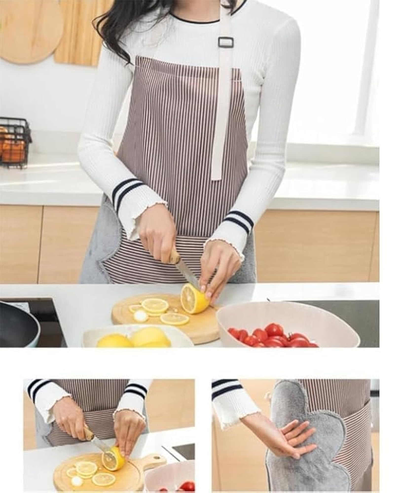 Waterproof Kitchen Apron with Side Soft Cotton Towel, Pockets